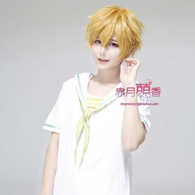 taobao agent Mengxiang's cosplay wig free! Men's swimming department Ye Yuezhu's golden yellow short hair Asaika jujube