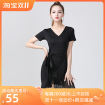 Summer Latin dance fringe dress suit loose casual exercise dress women into professional chao ballroom dance short sleeves