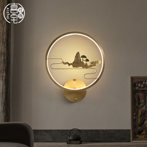  New Chinese wall lamp Bedroom bedside lamp All copper living room background wall Room indoor round entrance stairwell corridor