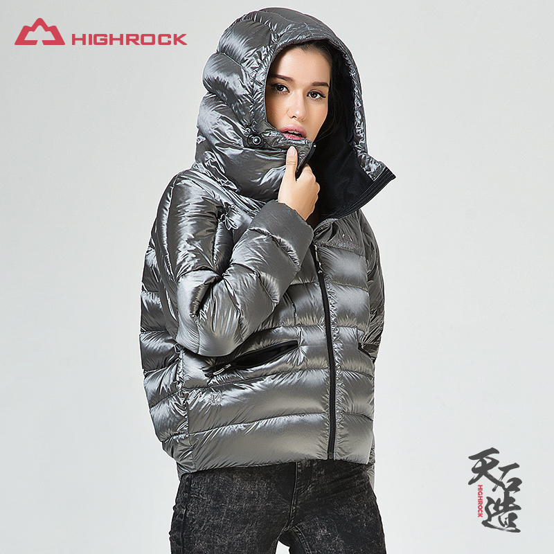 HIGHROCK Tianshi Outdoor Goose Down Bat Sleeve Short and Bright Facial Down Dress Female in Autumn and Winter