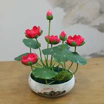 Simulation lotus ornaments Water lilies Lotus flower pots Zen floral Chinese style Buddha front flowers decorative flowers on air conditioning