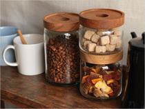 Acacia wood glass storage tank kitchen food grains coffee beans tea sealed cans transparent storage storage tank