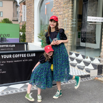 Parent-child dress girls hanging band Skirt Snowspun Long Dress Small Clear New Wind Mother Womens Dress Floral Dress 2022 New Summer