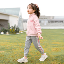 Girls set autumn and winter childrens winter clothes New Korean casual plus velvet sweatpants two-piece foreign style 2 pieces
