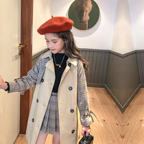 Girls  windbreaker 2021 new spring and autumn western style British style single-breasted girl medium and long casual plaid jacket