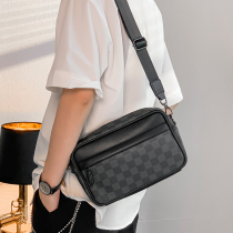 European And European Fashion Casual Single Shoulder Bag New Men Business Cortical Satchel Bag Plaid PU Oblique Satchel Bag Tide