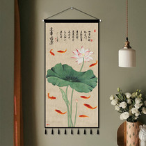  Chinese lotus fabric hanging cloth background cloth Chinese style Zen tapestry wall living room entrance decoration hanging cloth customization