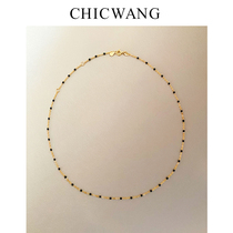 CHICWANG Yang Cai Yu same high-end S925 sterling silver plated 18K real gold interval small black beads clavicle necklace