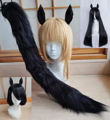 taobao agent Horse racing girl black style flashing into Manchester City tea seat northern Xuanju cosplay wigs of ears tail jewelry