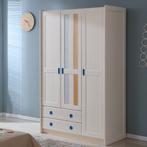 Full solid wood wardrobe children log open wardrobe modern simple three door four door drawer boys and girls lockers