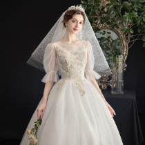 Main wedding dress 2021 New Bride wedding large size bubble sleeve strappy moron simple small man all go out yarn