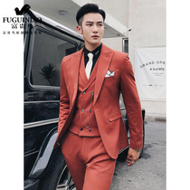 Rich Bird British style double-breasted mens suit suit personality Korean version slim trend three-piece suit casual formal