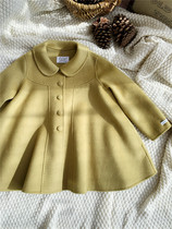 Spot Petit Nez] Vintage 100% wool double-sided velvet hand-stitched childrens mustard green overcoat