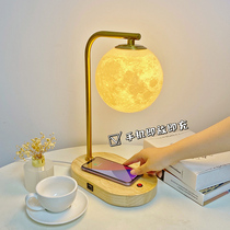 Desk lamp bedroom light luxury atmosphere lamp Net Red Planet 3d moon lamp gift Nordic mobile phone wireless charging bedside lamp