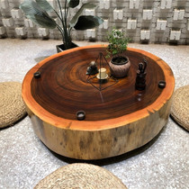 Walnut ebony wood Okan floor coffee table stump log tea table Tea table Designer bed and breakfast wind hollow large board