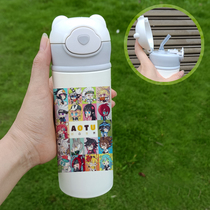 Rugged world cartoon printed insulated cup straw cute water glass Pop-up Cover Cup Perimeter