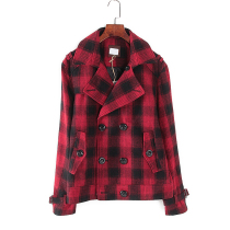 Q series autumn and winter clothing counter withdrawal cabinet mens red black grid fashion lapel double-breasted wool coat 11835