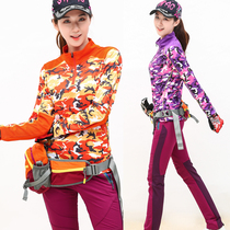 Outdoor quick-drying clothes and trousers set womens breathable mountaineering hiking sunscreen stand-neck quick-drying clothes long sleeve assault pants autumn