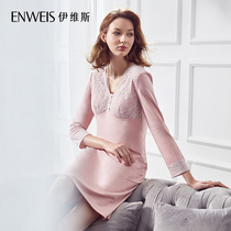 Ives with coaster home clothing cotton feel nine-point sleeve nightgown female lace collar cuff