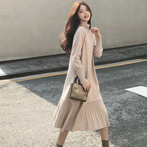 Long sweater skirt over the knee high collar inside the fairy Super fairy sweet large size base knitted dress women autumn and winter