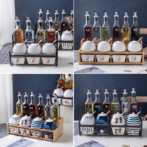 Japanese seasoning box set Household seasoning tank Seasoning rack Oil bottle pot Salt tank Glass kitchen supplies shelf