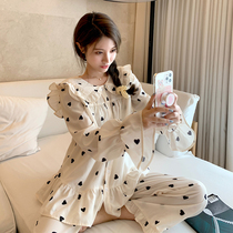 Caching gentle and sweet ~ Home daily love ruffled pajamas female spring and autumn long sleeve suit