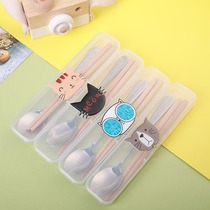 Korean personality Cat chopsticks spoon portable tableware set travel Korean childrens student chopsticks spoon Japanese tableware box