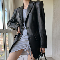 A rare waist-shaped shoulder pad Spanish semi-planted lambskin suit female slim real leather jacket