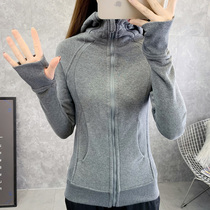 Autumn and winter slim fleece womens hooded hair thickening warm fitness yoga top morning exercise sweater jacket