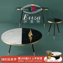 Light luxury tea table combination simple color picture living room clubhouse stainless steel marble round coffee table corner several sets