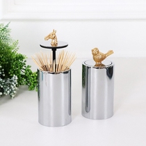 Nordic simple fashion bird horse head cover Silver toothpick tube Pressing toothpick box Household creative table ornaments