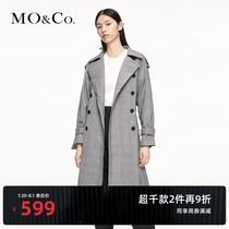 MOCO Spring and Autumn vintage plaid trench coat medium long jacket MBO3TRCX01 Mo Anke