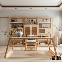 New Chinese style study furniture combination All solid wood ash wood painting and calligraphy table High cabinet combination storage bookcase book chair set