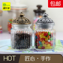 Fun Home European-style vintage glass storage sealed storage jar gold silver tea dried fruit snack model room decoration