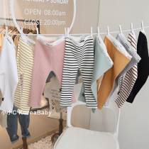 Collared letter waist ~ Korean baby boy clothing pure cotton beat bottom pants 2022 spring fit new male girl baby long pants