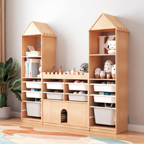 Childrens toys picture books bookshelves home storage racks integrated movable kindergarten racks solid wood lockers