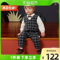 Mini Balabala male baby cotton cotton jumpsuit autumn and winter baby 100 days old climb suit gentleman dress