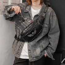 New Rivet Chest Bag Personality Small Bag Han Edition Mens Bag Street Chest Front Bag Small Satchel Youth Purse Single Shoulder Tide Bag