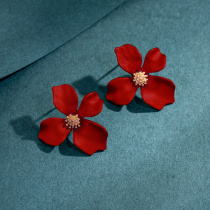 Red flower silver earring earrings stud female 2021 New Tide summer season niche sterling silver senior earrings