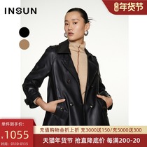 Enshang Coe 2021 autumn and winter New Fashion lapel glossy urban modern temperament sheepskin leather jacket