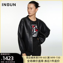 Enshangkou2021 winter new fashion simple sheepskin leather soft black stitching motorcycle leather jacket female