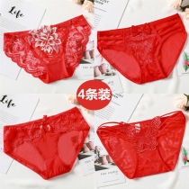 Net Red 4 Unscented underwear women lace red this year wedding Lady sexy triangle pants low waist cotton