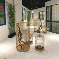 Bamboo decoration bird cage Chinese decoration Wedding tea room Creative shelf Flower vase Floor-to-ceiling bed and breakfast home furnishings