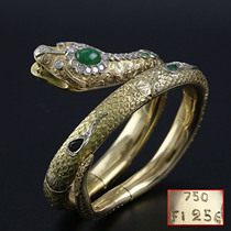81 3G American 18K pure gold pure gold inlaid diamond emerald snake bracelet bracelet bracelet Western antique
