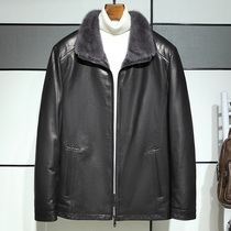 Leather leather mens whole mink mink liner goat leather jacket lapel short fur coat fur coat fur one coat