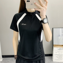 Semi-open collar speed dry t-shirt woman short sleeve running tracksuit jacket Summer light outdoor hiking Climbing Clothing