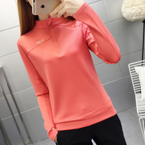 Slim quick-drying clothes female elastic spring and autumn outdoor sports mountaineering base shirt thick thin velvet stand collar Long Sleeve t fun