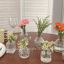 Французский ретро - рельефное стекло мини - цветочная бутылка ins ветер прозрачная гидропоника ваза декоративный стол