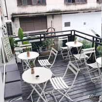 Net red modern simple milk tea dessert shop outdoor coffee shop table and chair iron folding combination set balcony table and chair