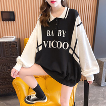Pregnancy Woman Dress Spring Autumn Clothing Fashion Models New Internet Red Korean Version Spelled loose with big code Polo collar T-shirt